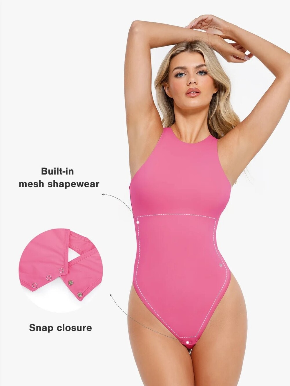 Popilush Shapewear Cloudsense Sleeveless Cutaway Round Neck Bodysuit - Pink